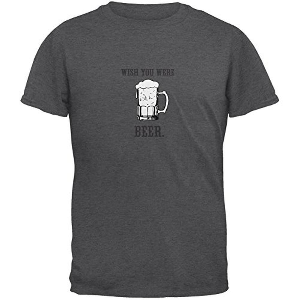 Wish You Were Beer Dark Heather Adult T-Shirt Men's T-Shirts Old Glory 2XL Grey 