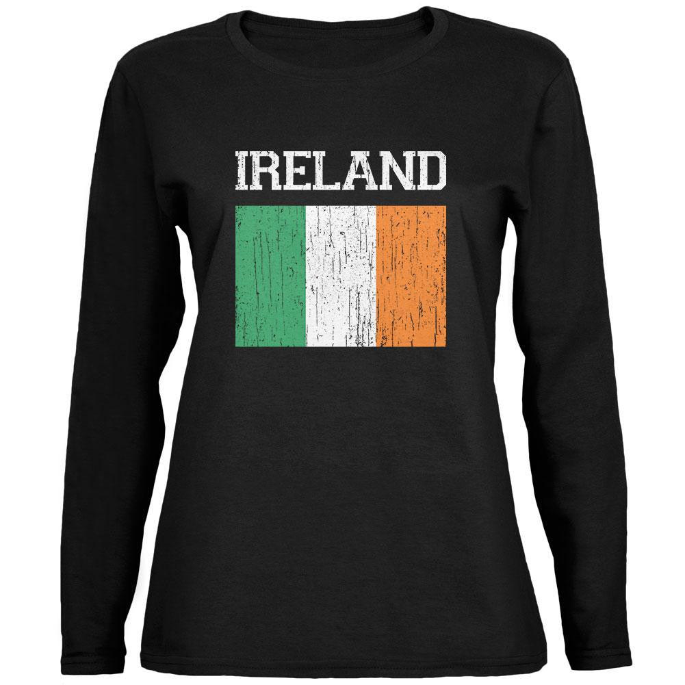 World Cup Distressed Flag Ireland Black Womens Long Sleeve T-Shirt Women's Long Sleeves Old Glory 2XL Black 