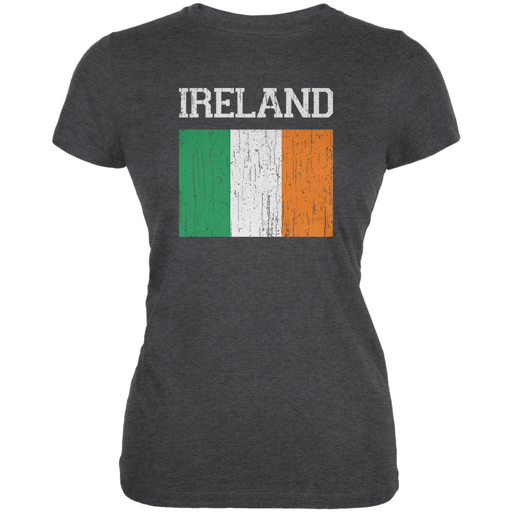 World Cup Distressed Flag Ireland Dark Heather Juniors Soft T-Shirt Juniors T-Shirts Old Glory 2XL Grey 