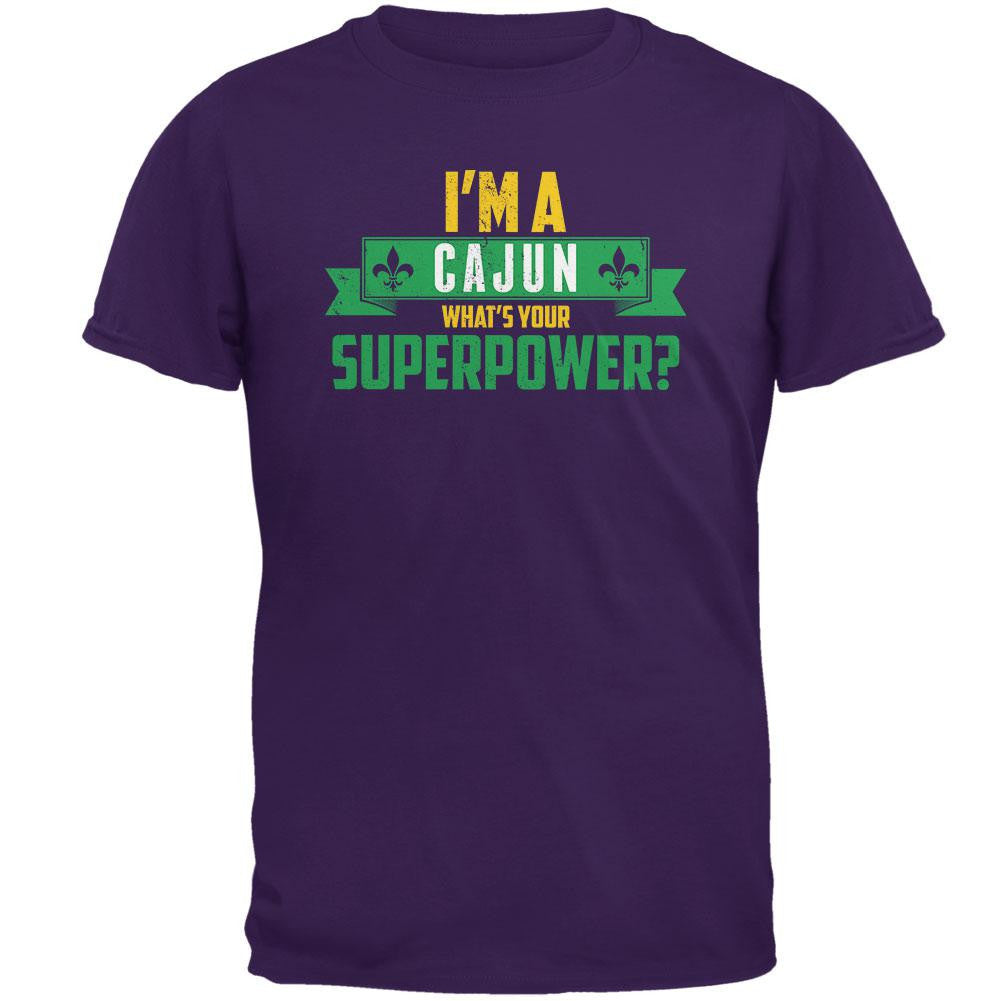 Mardi Gras I'm a Cajun What's Your Superpower Purple Adult T-Shirt Men's T-Shirts Old Glory 2XL Purple 