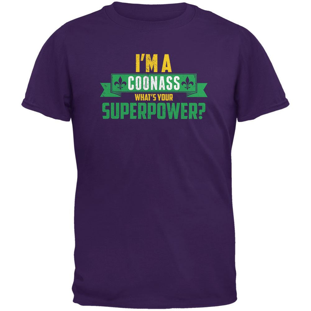 Mardi Gras I'm a Coonass What's Your Superpower Purple Youth T-Shirt Youth T-Shirts Old Glory LG Purple 