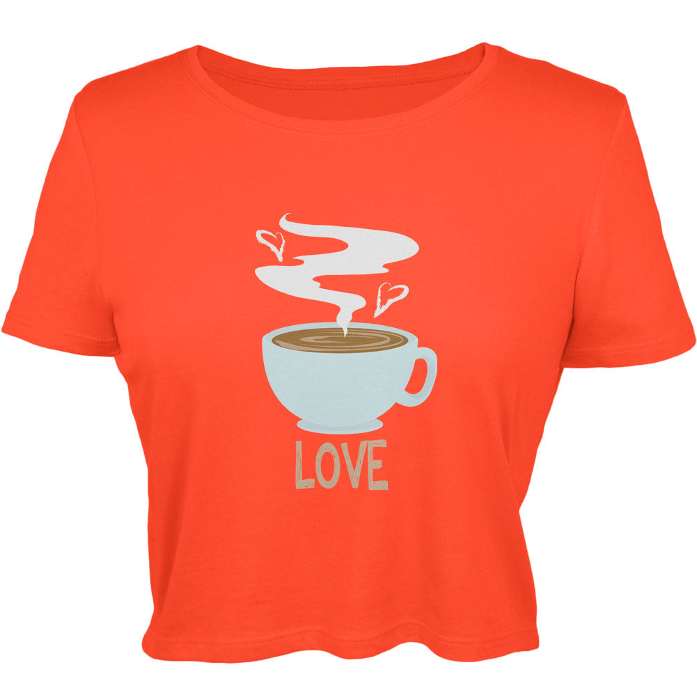 Love Coffee Coral Juniors Crop T-Shirt Juniors Crop T-Shirts Old Glory MDL Orange 