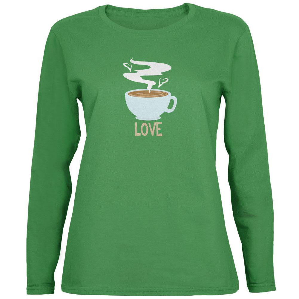 Love Coffee Green Womens Long Sleeve T-Shirt Women's Long Sleeves Old Glory 2XL Green 