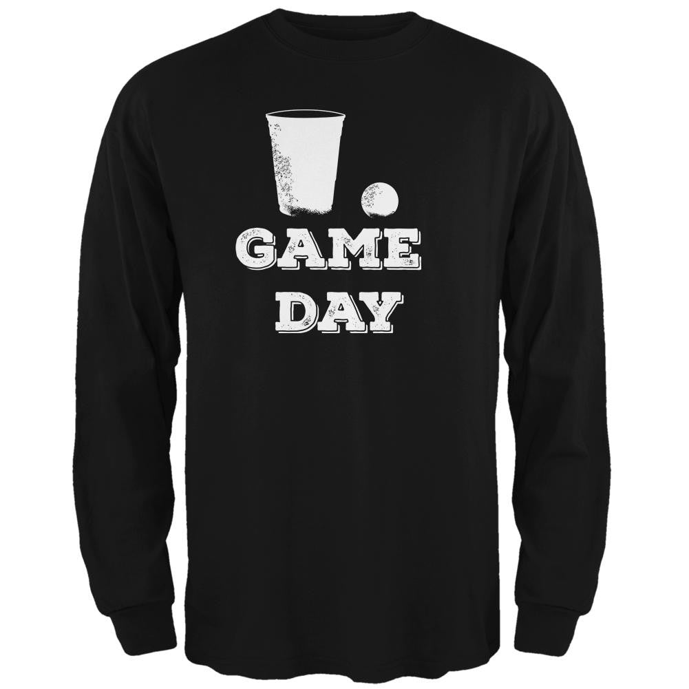 Game Day Beer Pong Black Adult Long Sleeve T-Shirt Men's Long Sleeves Old Glory SM Black 