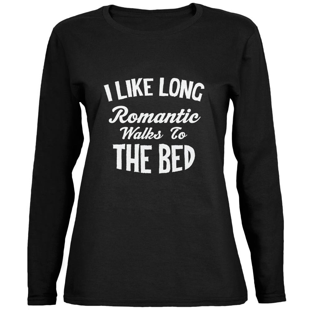 Long Romantic Walks To The Bed Black Womens Long Sleeve T-Shirt Women's Long Sleeves Old Glory 2XL Black 