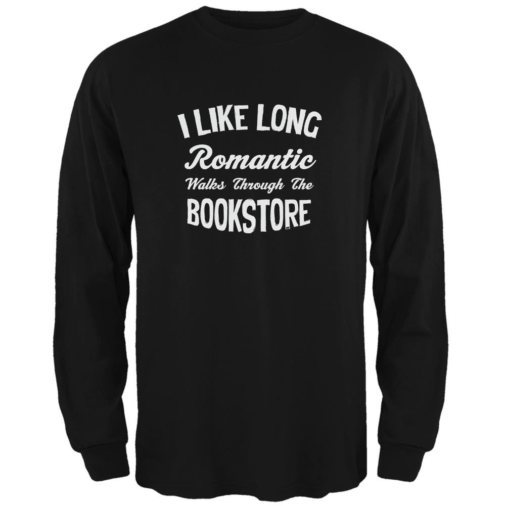 Long Romantic Walks Through The Bookstore Black Adult Long Sleeve T-Shirt Men's Long Sleeves Old Glory SM Black 