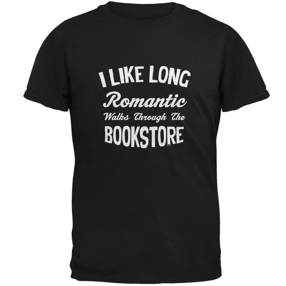 Long Romantic Walks Through The Bookstore Black Adult T-Shirt Men's T-Shirts Old Glory SM Black 