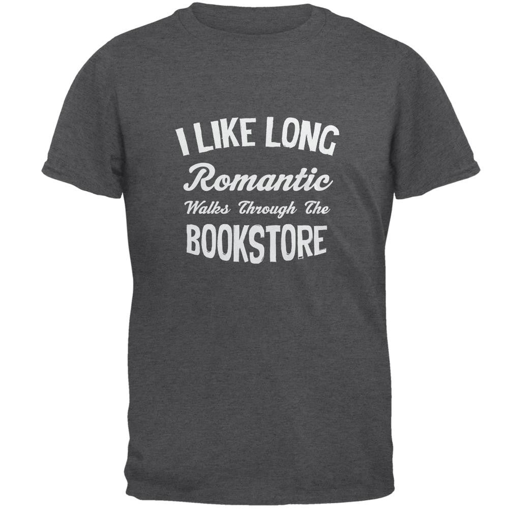 Long Romantic Walks Through The Bookstore Dark Heather Adult T-Shirt Men's T-Shirts Old Glory SM Grey 