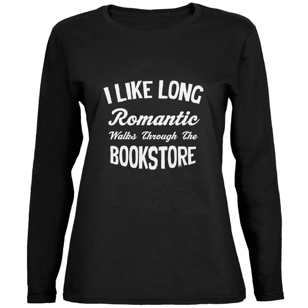 Long Romantic Walks Through The Bookstore Black Womens Long Sleeve T-Shirt Women's Long Sleeves Old Glory SM Black 