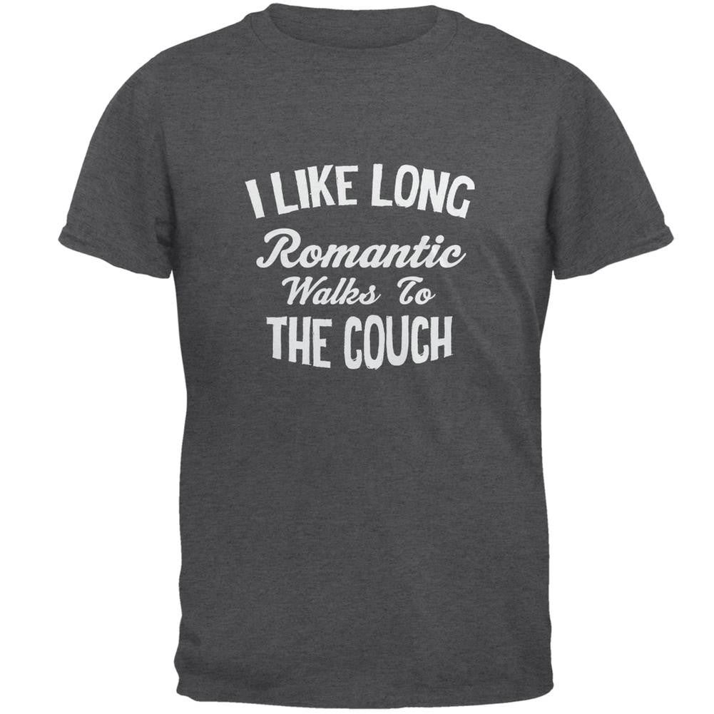 Long Romantic Walks To The Couch Dark Heather Adult T-Shirt Men's T-Shirts Old Glory 2XL Silver 