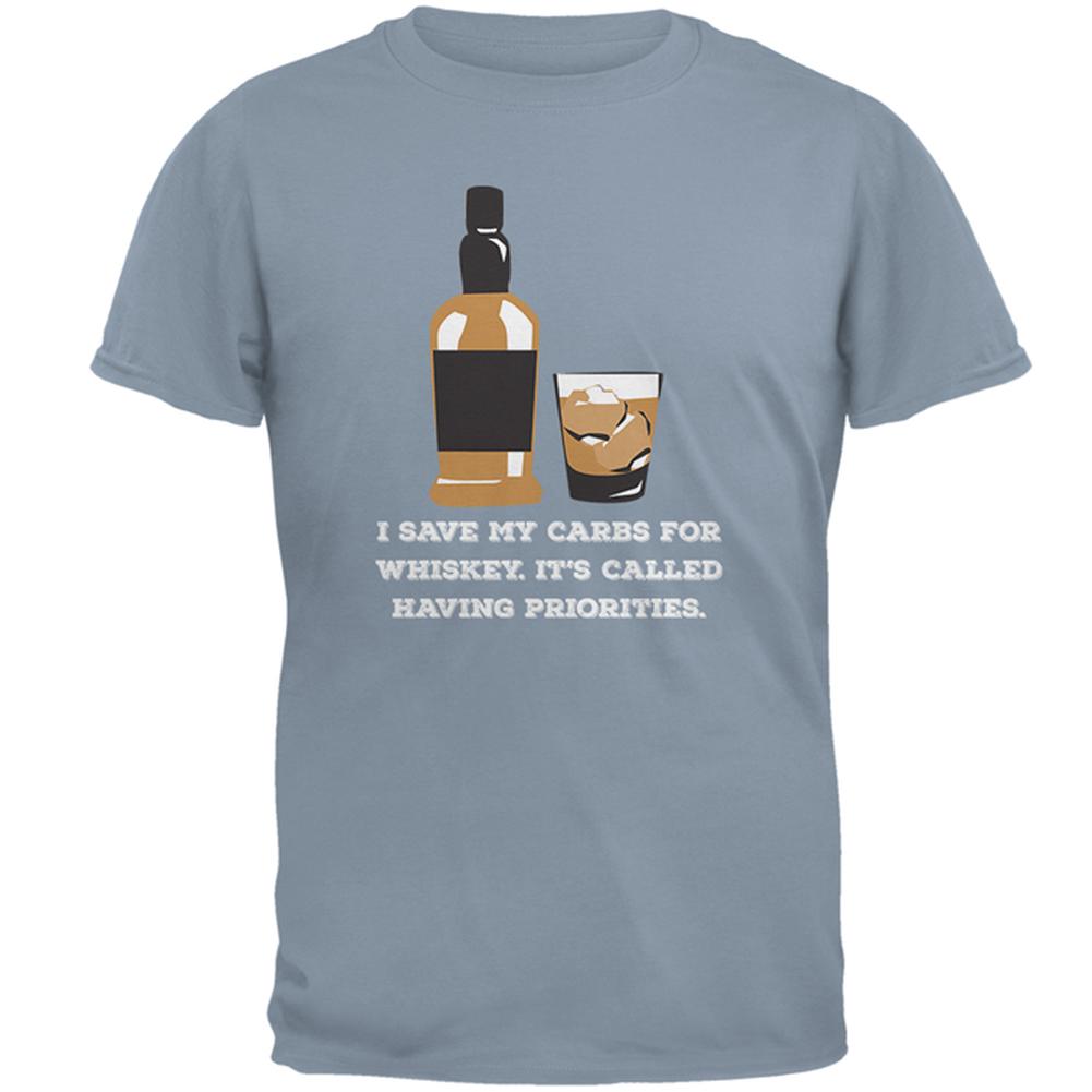 I Have Whiskey Priorities Stone Blue Adult T-Shirt Men's T-Shirts Old Glory SM Blue 