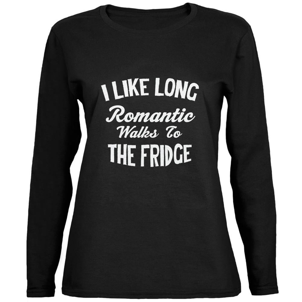 Long Romantic Walks To The Fridge Black Womens Long Sleeve T-Shirt Women's Long Sleeves Old Glory 2XL Black 