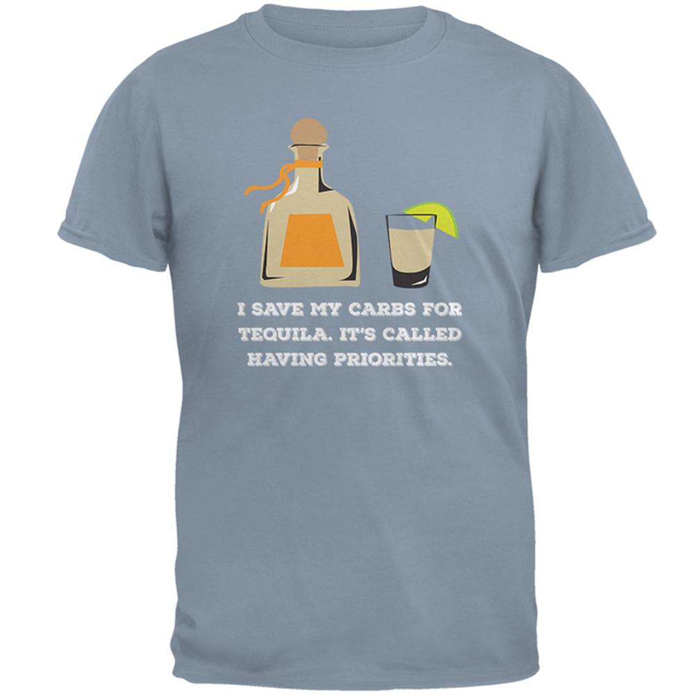 I Have Tequila Priorities Stone Blue Adult T-Shirt Men's T-Shirts Old Glory SM Blue 