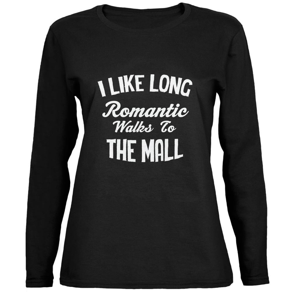 Long Romantic Walks To The Mall Black Womens Long Sleeve T-Shirt Women's Long Sleeves Old Glory 2XL Black 