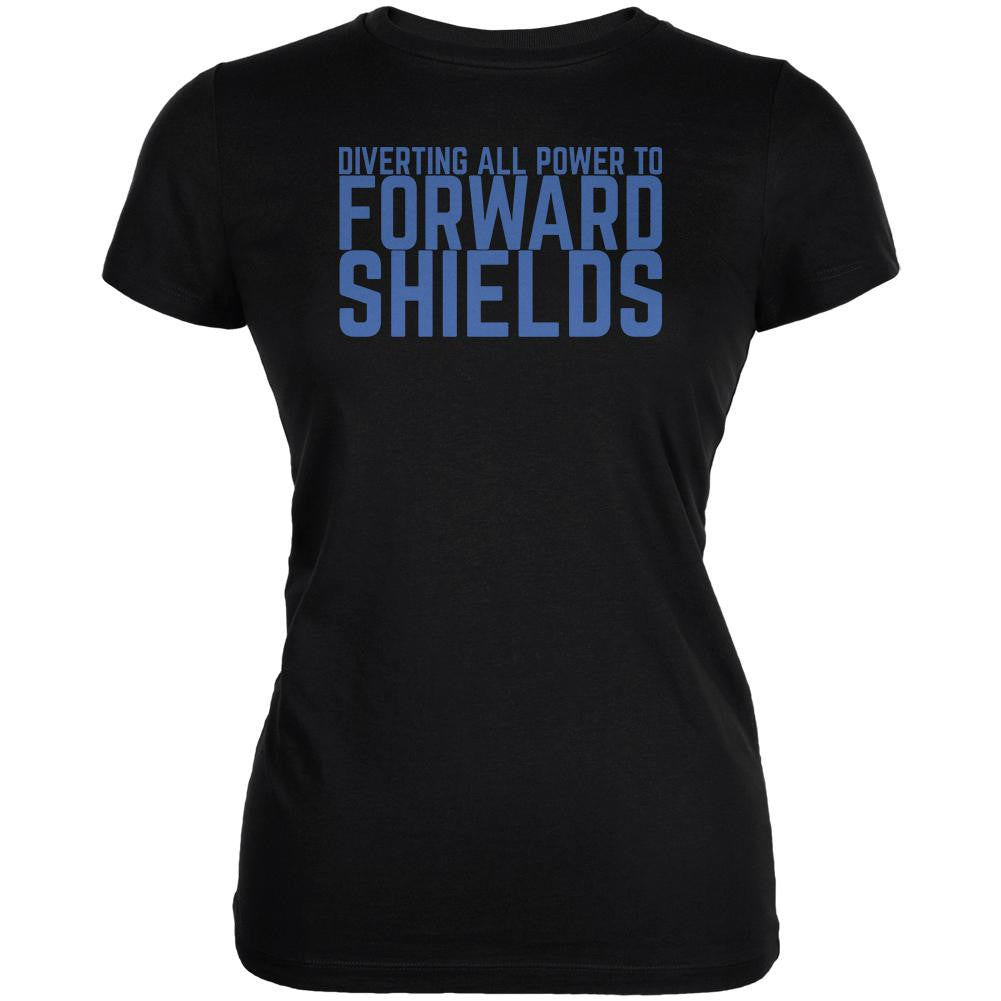 Diverting Power Forward Shields Funny Black Juniors Soft T-Shirt Juniors T-Shirts Old Glory SM Black 