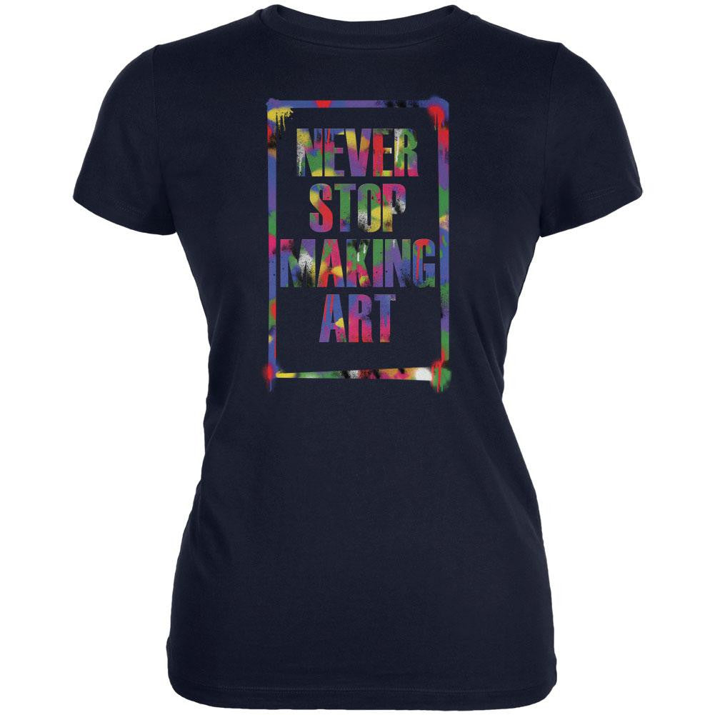 Never Stop Making Art Navy Juniors Soft T-Shirt Juniors T-Shirts Old Glory 2XL Blue 