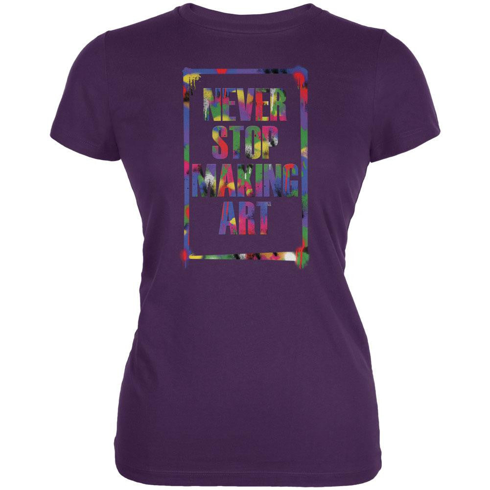 Never Stop Making Art Purple Juniors Soft T-Shirt Juniors T-Shirts Old Glory 2XL Purple 