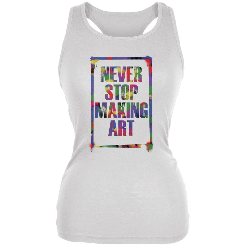 Never Stop Making Art White Juniors Soft Tank Top Juniors Tank Tops Old Glory 2XL White 