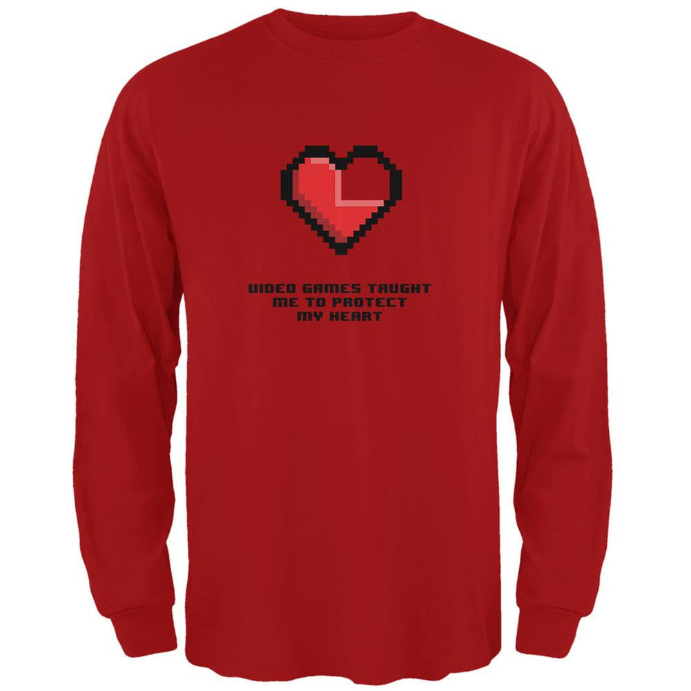 Video Games Protect My Heart Red Adult Long Sleeve T-Shirt Men's Long Sleeves Old Glory 2XL Red 