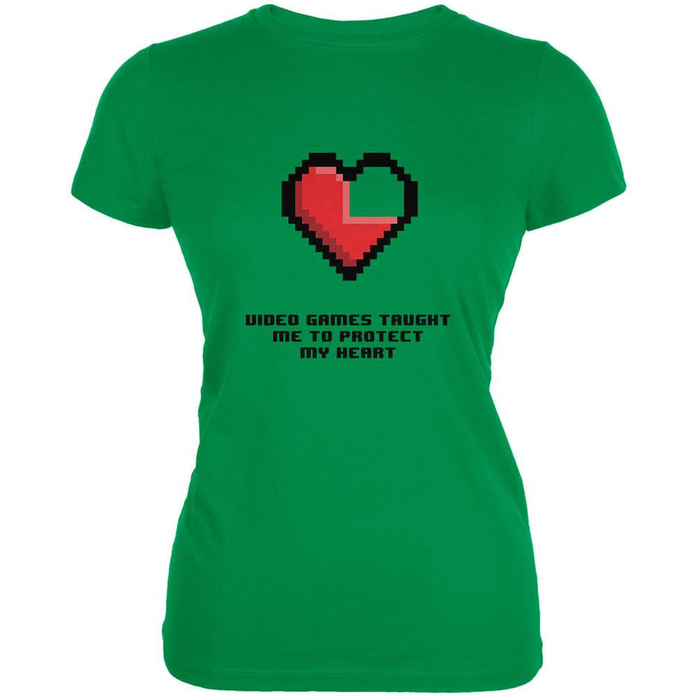 Video Games Protect My Heart Irish Green Juniors Soft T-Shirt Juniors T-Shirts Old Glory LG Green 