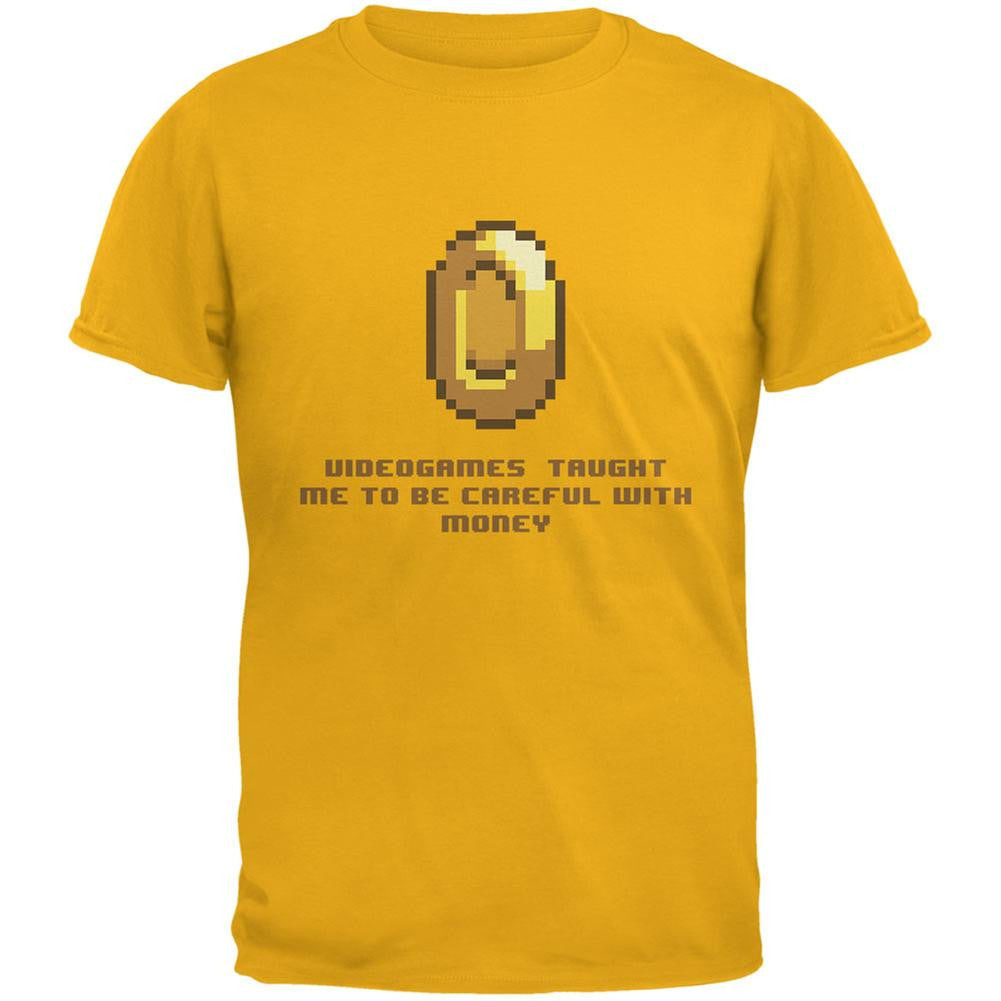 Video Games Careful With Money Gold Adult T-Shirt Men's T-Shirts Old Glory 2XL Yellow 