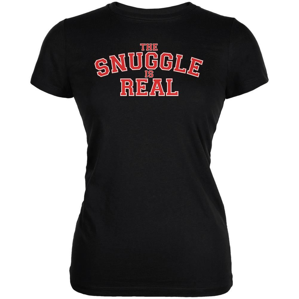 The Snuggle is Real Black Juniors Soft T-Shirt Juniors T-Shirts Old Glory 2XL Black 