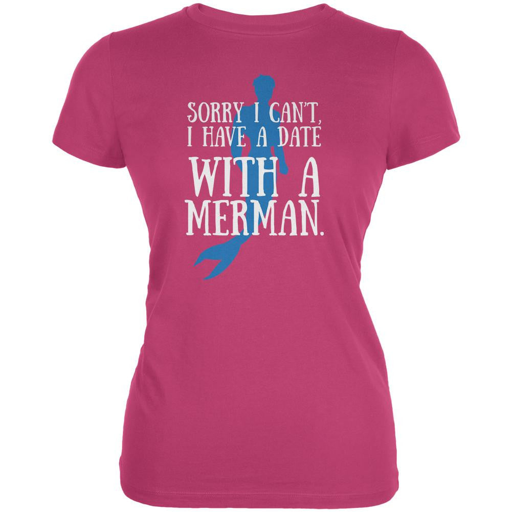 Have A Date With A Merman Berry Pink Juniors Soft T-Shirt Juniors T-Shirts Old Glory 2XL Pink 