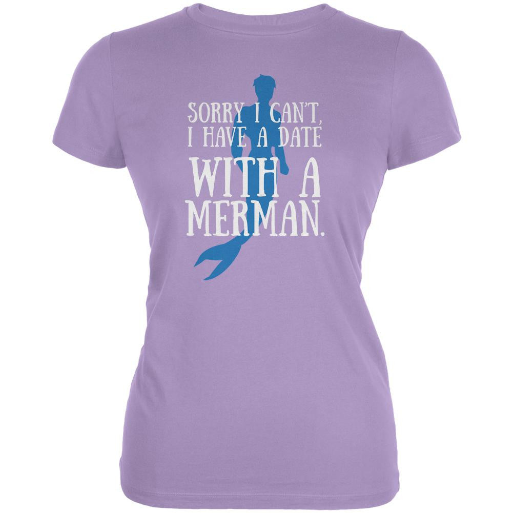 Have A Date With A Merman Lavender Juniors Soft T-Shirt Juniors T-Shirts Old Glory LG Purple 