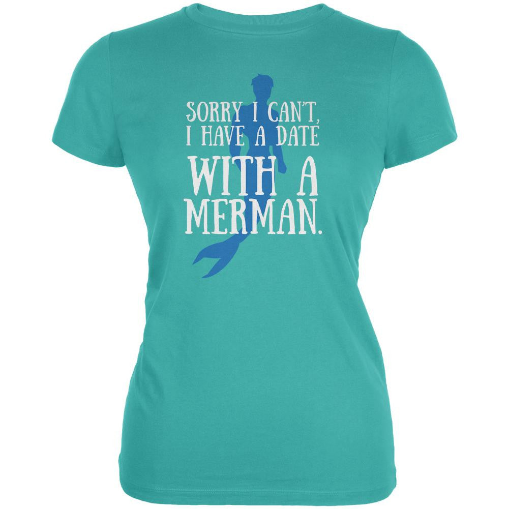 Have A Date With A Merman Teal Juniors Soft T-Shirt Juniors T-Shirts Old Glory LG Blue 