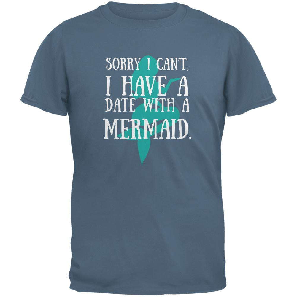 Have A Date With A Mermaid Stone Blue Adult T-Shirt Men's T-Shirts Old Glory 2XL Blue 