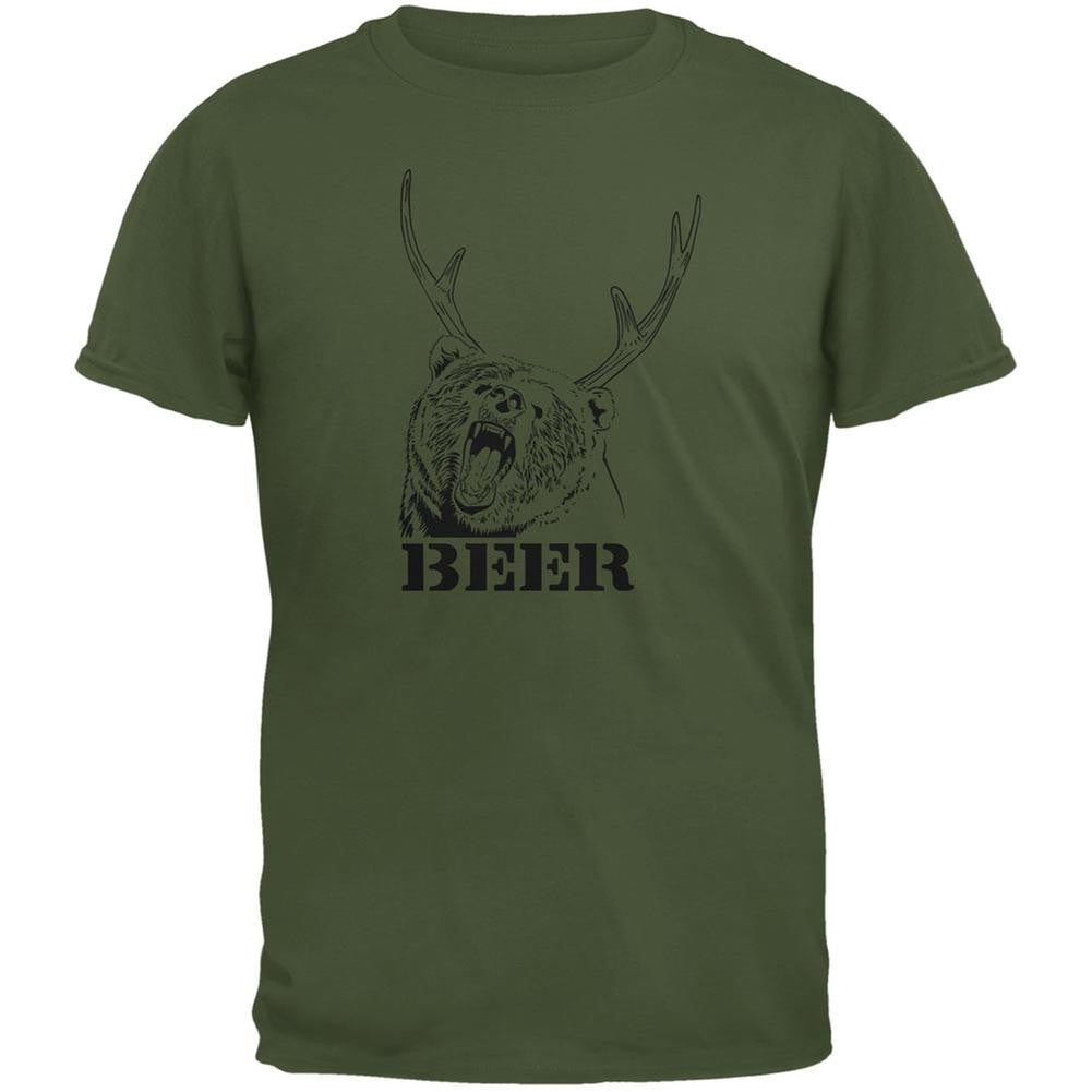 Bear Plus Deer Equals Beer Military Green Adult T-Shirt Men's T-Shirts Old Glory SM Green 