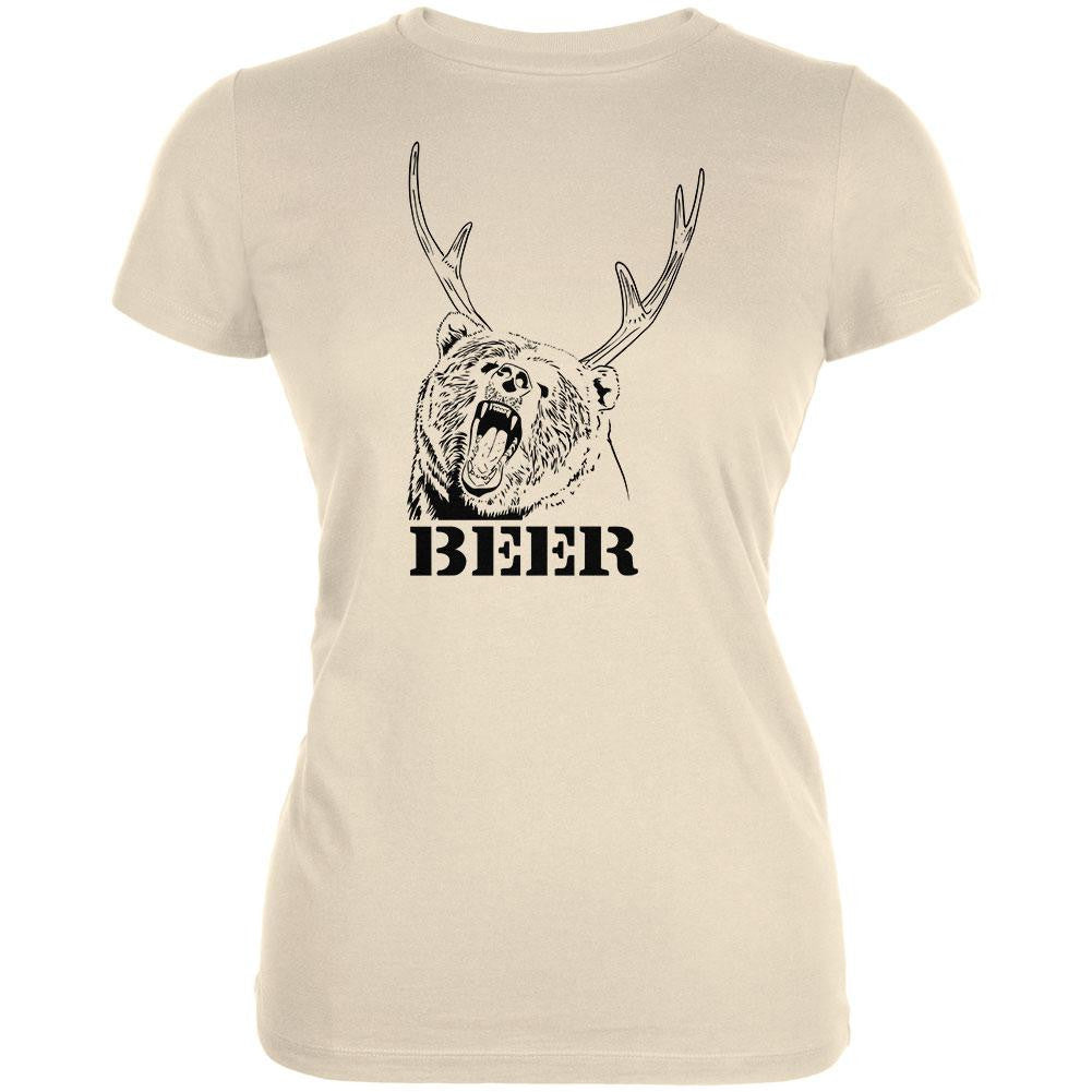 Bear Plus Deer Equals Beer Cream Juniors Soft T-Shirt Juniors T-Shirts Old Glory SM Off-White 