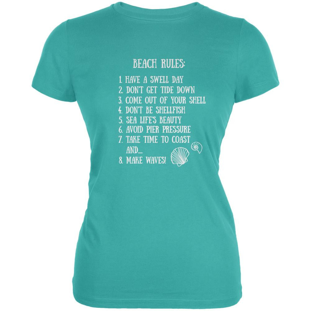 Beach Rules Teal Juniors Soft T-Shirt Juniors T-Shirts Old Glory LG Blue 