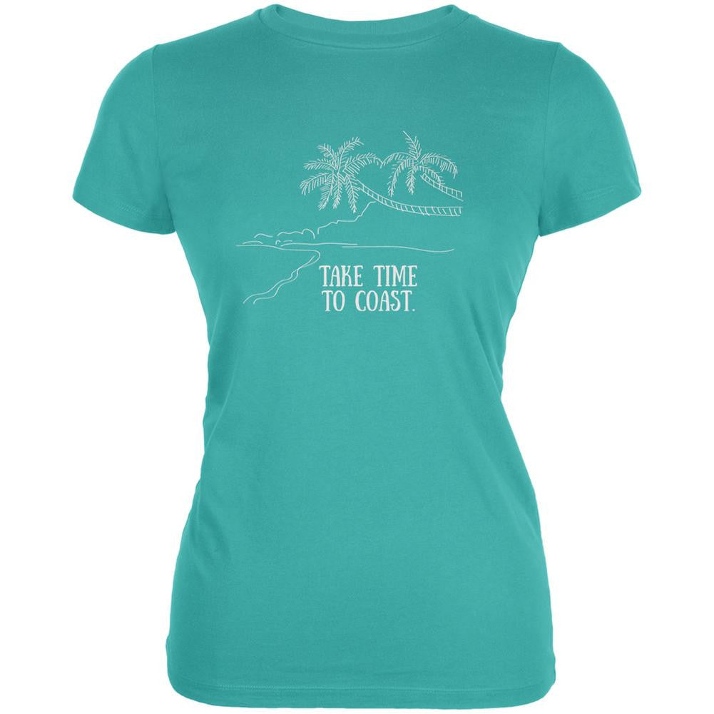 Take Time to Coast Teal Juniors Soft T-Shirt Juniors T-Shirts Old Glory LG Blue 