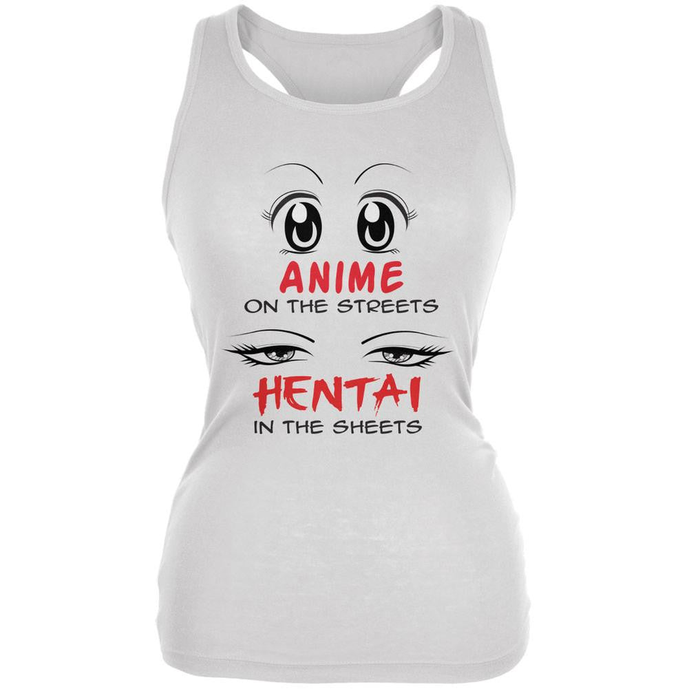 Anime In Streets Hentai In Sheets White Juniors Soft Tank Top Juniors Tank Tops Old Glory 2XL White 