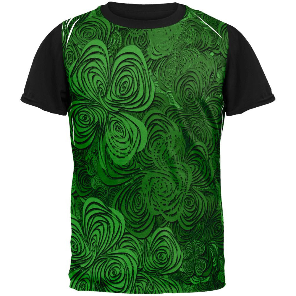 St Patricks Hypnotic Shamrocks Clovers Adult Black Back T-Shirt Men's T-Shirts Old Glory SM Multi 