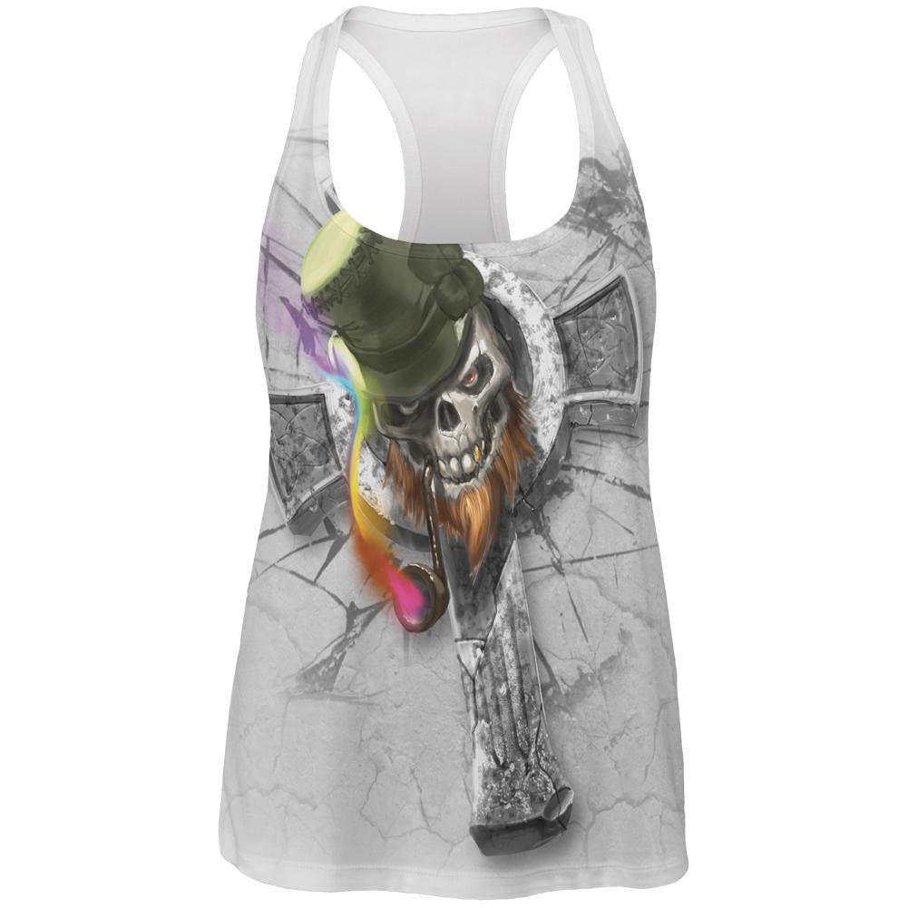 St Patricks Irish Skull Leprechaun Celtic Cross Racerback Tank Top Women's Tank Tops Old Glory SM Multi 