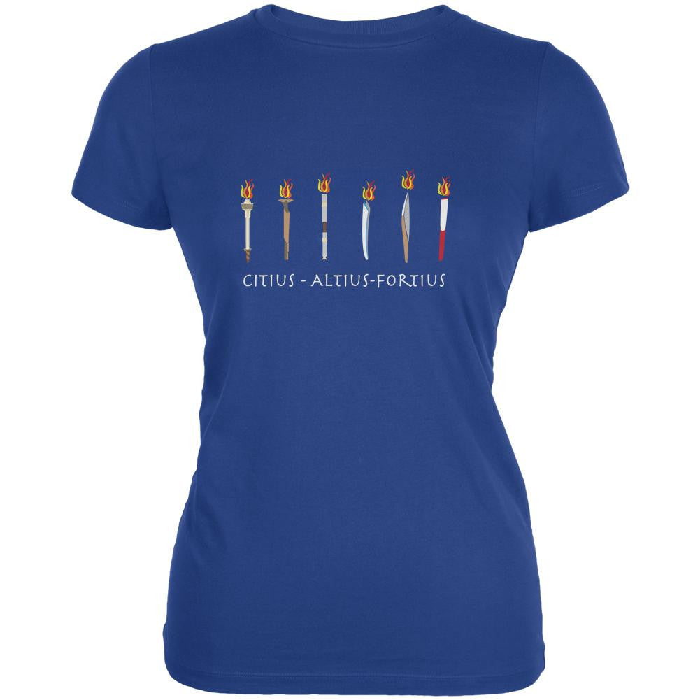 Evolution of the Olympic Torches Royal Juniors Soft T-Shirt Juniors T-Shirts Old Glory 2XL Blue 