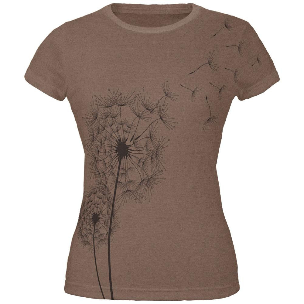 Dandelion in the Wind All Over Heather Brown Juniors Soft T-Shirt Juniors T-Shirts Old Glory 2XL Multi 