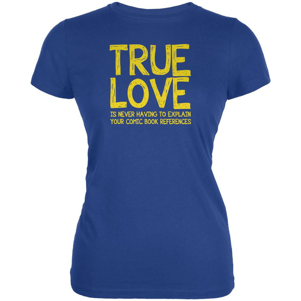 Valentines Day True Love Comic Book Royal Juniors Soft T-Shirt Juniors T-Shirts Old Glory 2XL Blue 