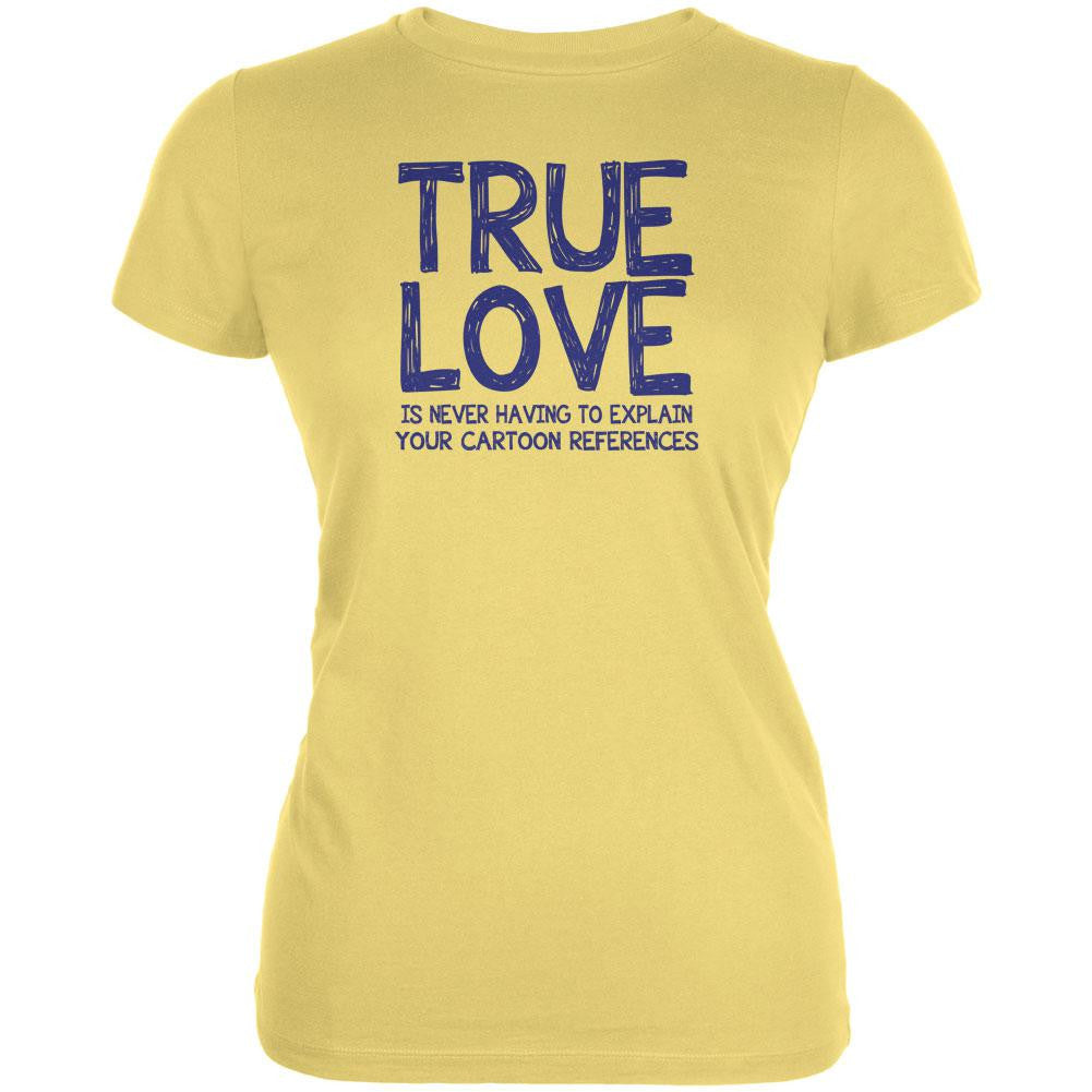 Valentines Day True Love Cartoon Yellow Juniors Soft T-Shirt Juniors T-Shirts Old Glory 2XL Yellow 