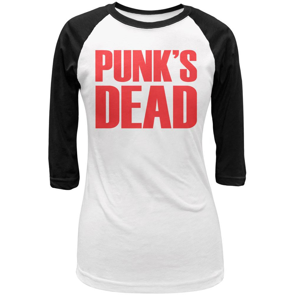 Punk's Dead V2 White-Black Juniors 3-4 Sleeve Raglan T-Shirt Juniors Raglans Old Glory LG Multi 