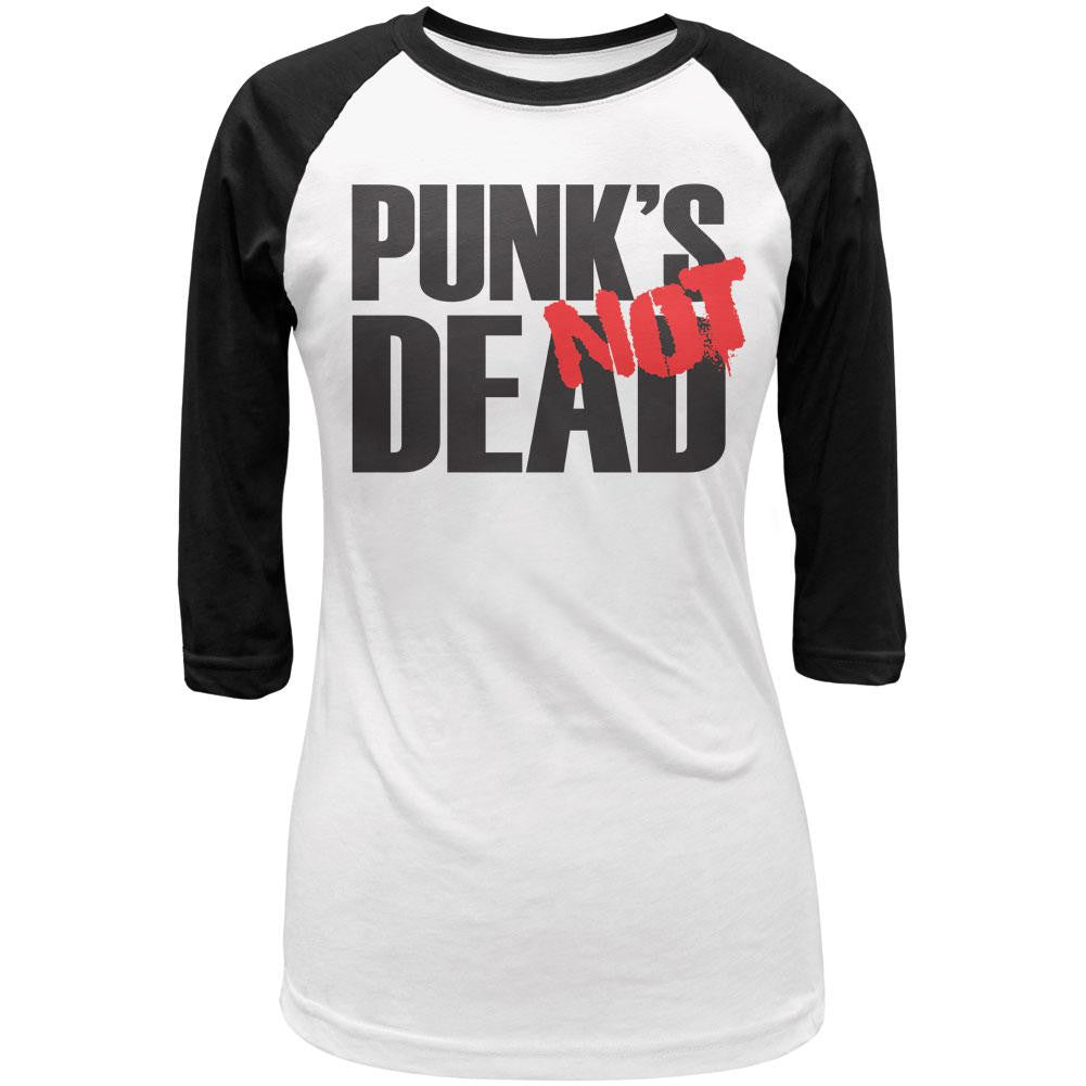 Punk's NOT Dead V1 White-Black Juniors 3-4 Sleeve Raglan T-Shirt Juniors Raglans Old Glory LG Multi 