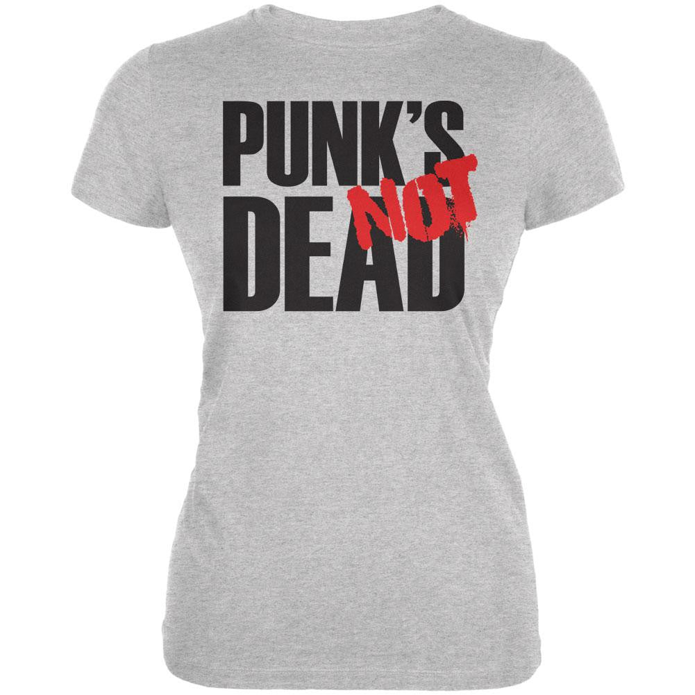 Punk's NOT Dead V1 Heather Grey Juniors Soft T-Shirt Juniors T-Shirts Old Glory 2XL Grey 