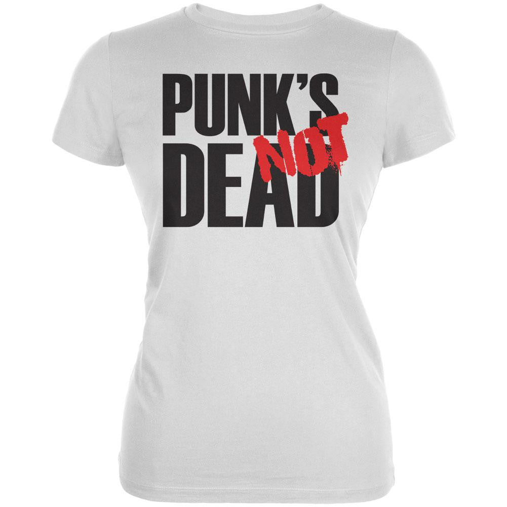 Punk's NOT Dead V1 White Juniors Soft T-Shirt Juniors T-Shirts Old Glory 2XL White 