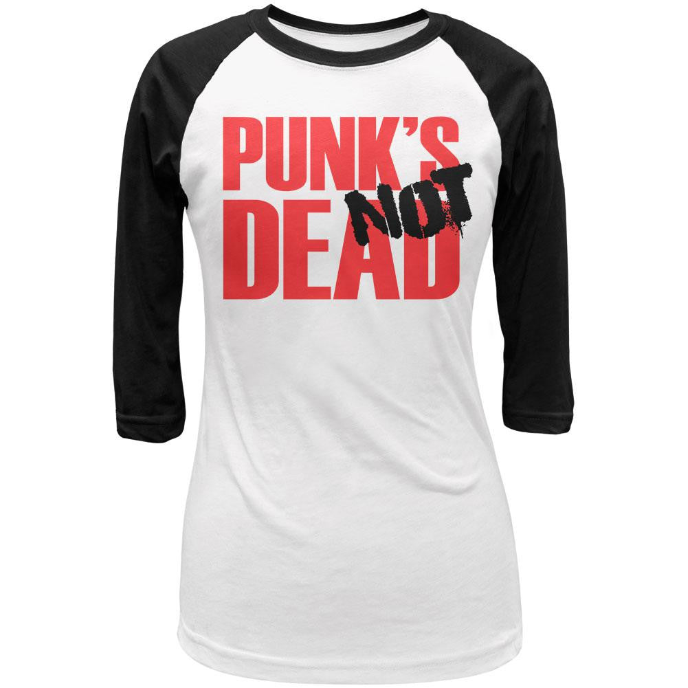 Punk's NOT Dead V2 White-Black Juniors 3-4 Sleeve Raglan T-Shirt Juniors Raglans Old Glory LG Multi 