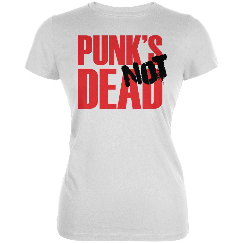 Punk's NOT Dead V2 White Juniors Soft T-Shirt Juniors T-Shirts Old Glory 2XL White 