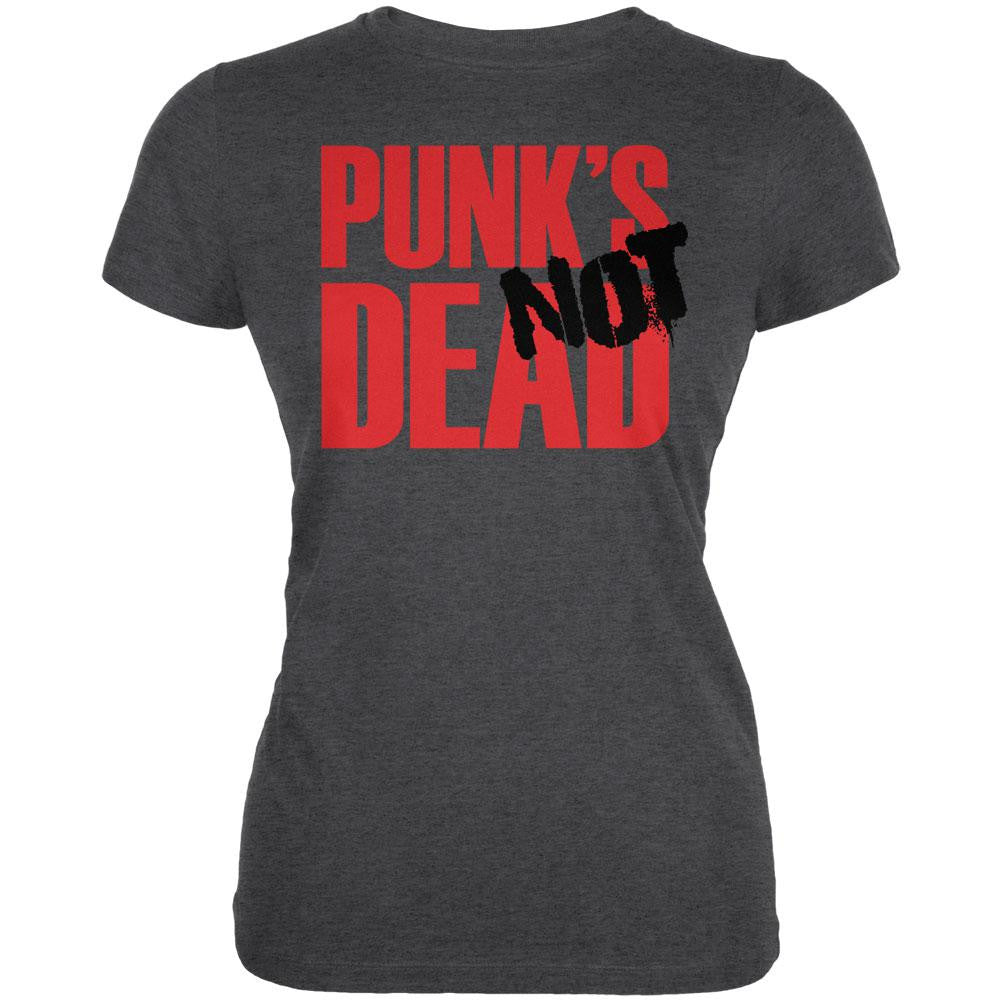 Punk's NOT Dead V2 Dark Heather Juniors Soft T-Shirt Juniors T-Shirts Old Glory 2XL Grey 