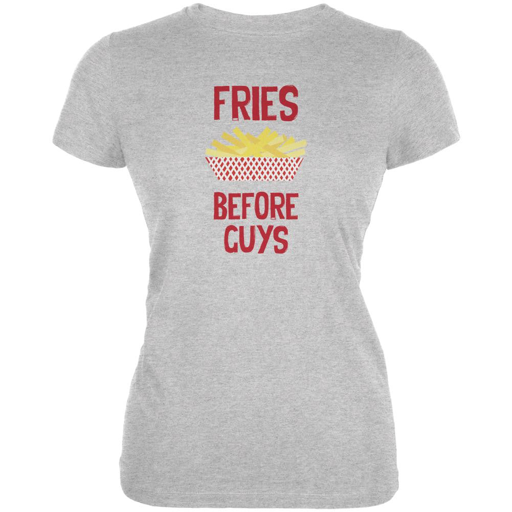 Fries Before Guys Heather Grey Juniors Soft T-Shirt Juniors T-Shirts Old Glory 2XL Grey 