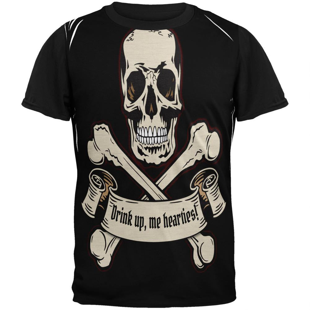 Drink Up Me Hearties Adult Black Back T-Shirt Men's T-Shirts Old Glory SM Multi 